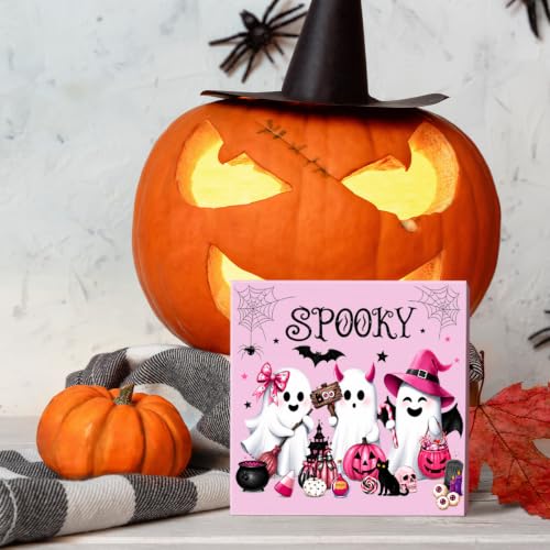 Halloween Ghost Sign Decor - Wooden Desk Shelf Plaque for Home & Office