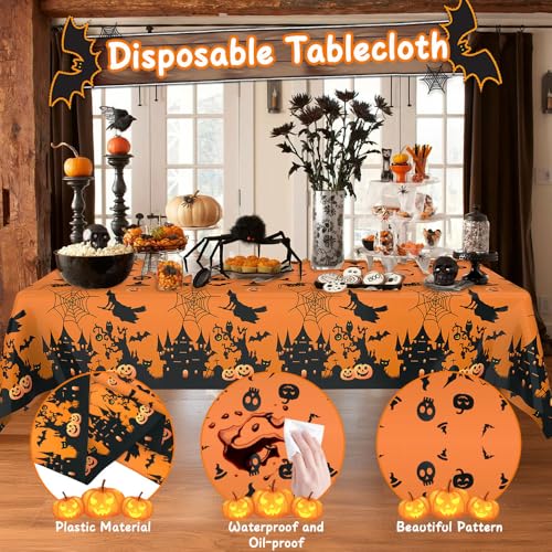 Halloween 2 Pcs Plastic Tablecloths - Waterproof Rectangle Party Cover