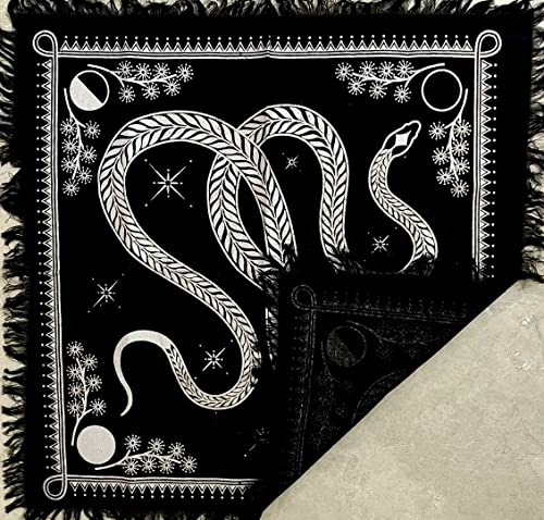 18x18 Inch Tarot Altar Cloth with Silver Snake - Handmade Cotton Witchcraft Table Cover