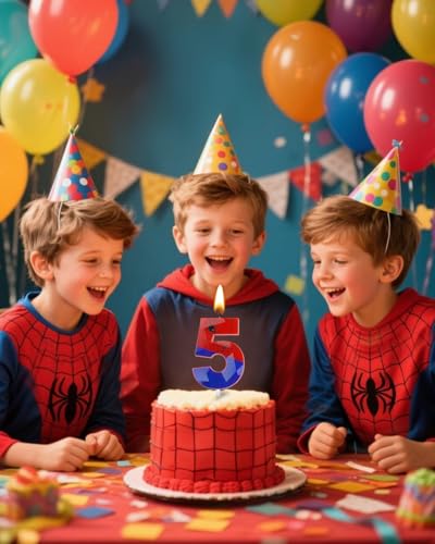 Number 5 Spider Themed Birthday Candle - Red & Blue Web Cake Toppers, 2.68 Inch, Variation: RedBlue / 5