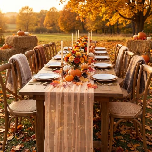 Orange Pearl Table Runner 120 Inch Fall Wedding Party Decor - 10ft