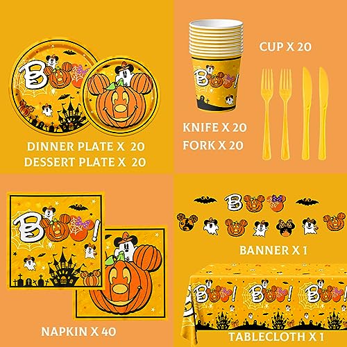 142pcs Halloween Mouse Party Tableware Set - Plates Napkins Cups for Kids & Baby Shower