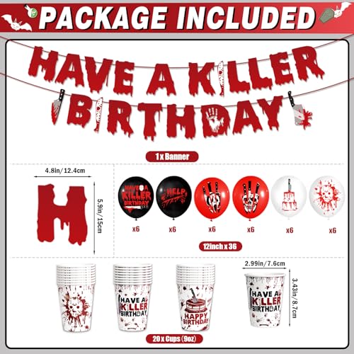 Halloween Horror Birthday Party Decorations Set with Banner Plates Balloons Cups Napkins & Tablecloth