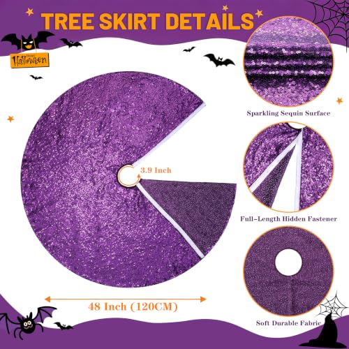 Purple Sequin Christmas Tree Skirt 48 Inch Luxury Holiday Decor - QueenDream