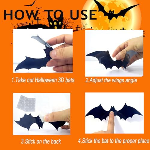 120 Pcs Halloween Bat Wall Decals Waterproof 3D Decorations for Home & Party
