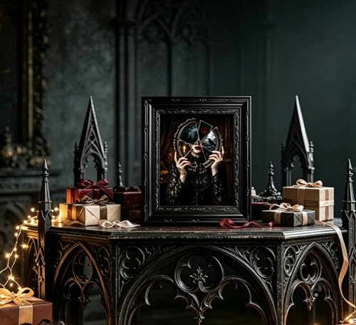 Dark Gothic Wall Art Poster - Victorian Woman with Broken Mirror, Framed, 16x12 in - Gothic Home Decor