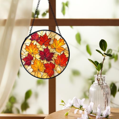 Fall Maple Leaf Sun Catcher with Autumn Leaves Variation - Stained Glass Window Decor