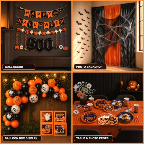 Halloween Party Decorations Set for 25 Guests with Balloons, Backdrop & Photo Props
