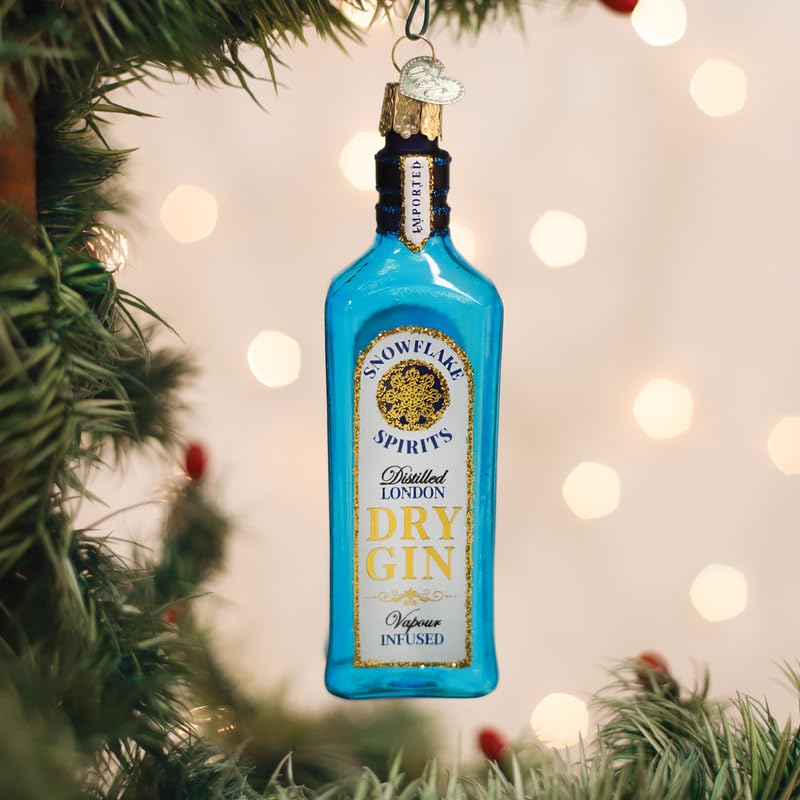 Gin Bottle Glass Blown Ornament - Handcrafted Holiday Decoration, Adult Beverages Collection
