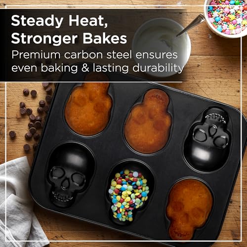 Large Skull Baking Pan - 6 Cup Non-Stick Metal Muffin & Pizza Pan