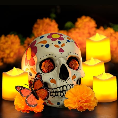 Dia De Los Muertos Decorations Set - Table Runner Banner Candles Butterflies