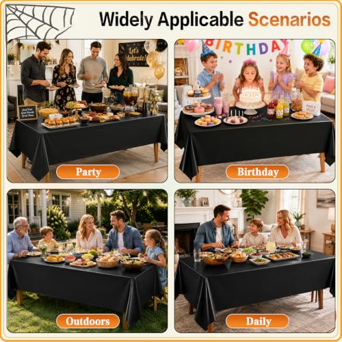 Black Disposable Tablecloths 12 Pack for 6ft Rectangular Tables - Halloween Party Supplies