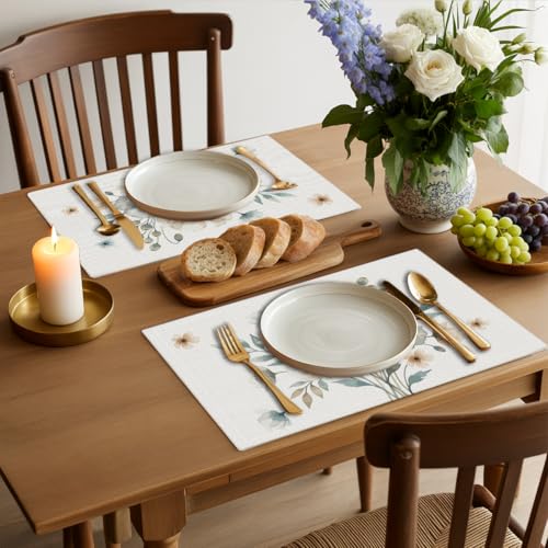 Soft-Toned Poppies Floral Spring Placemats Set of 4 - Boho Minimalist Home Decor