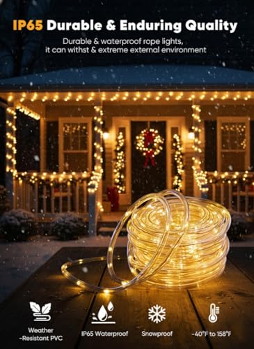 Solar Rope Lights Outdoor Waterproof 72FT 200 LED Warm White - Garden Patio Yard