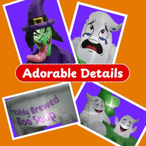 6ft Halloween Inflatable Witch Cauldron with Ghosts RGB LED Lights Yard Decor