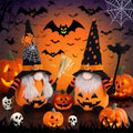 Halloween Gnome Decorations - 2 Plush Scandinavian Elf Ornaments, Handcrafted Pumpkin Bat Design, Variation of THIS listing