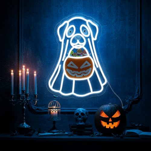 Halloween Ghost Dog Neon Sign Lighted Decoration - Outdoor USB Powered 16x12"