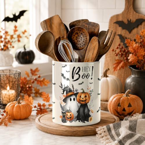 Halloween Cute Ghost Kitchen Utensil Holder - Large Ceramic Countertop Organizer