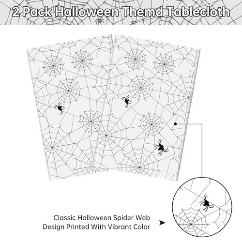 White Halloween Spider Web Plastic Tablecloths - Set of 2, 108x54 Inch