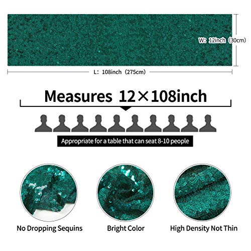 Hunter Green Sequin Table Runner - 12 x 108 Inches, 6 Pack for Wedding & Party Decor