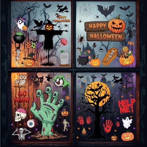 Halloween Window Clings - Spooky Decorations for Indoor & Outdoor Use - 8 Sheets