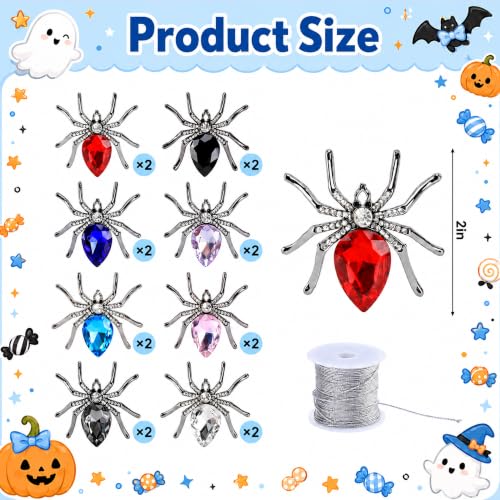 16-Pack Crystal Beaded Halloween & Christmas Spider Ornaments - Hanging Decor Set