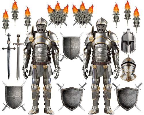 Medieval Party Decorations Set - 30pcs Knight Armor Shields & Props for Halloween & Birthday