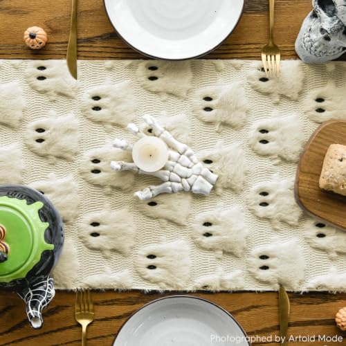 Artoid Mode Beige Faux Fur Ghost Halloween Table Runner 13x36 Inches