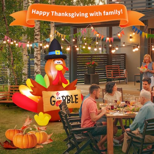 Thanksgiving Inflatable Turkey with LED Lights Outdoor Yard Decor - 5FT