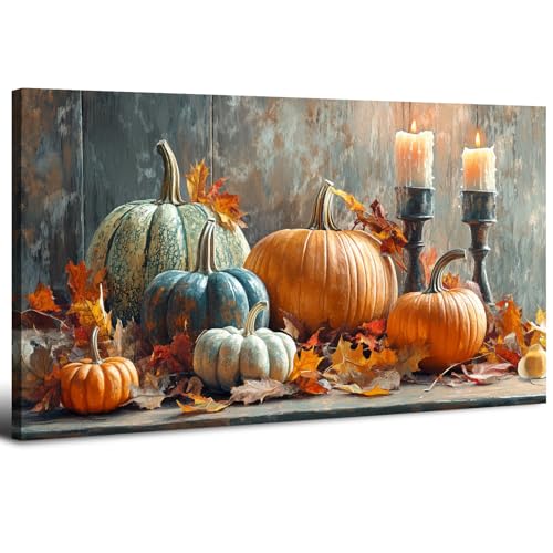 Pumpkin Wall Art Fall Kitchen Decor Farmhouse Halloween Canvas Print - 40L x 20W - Orange Pumpkins
