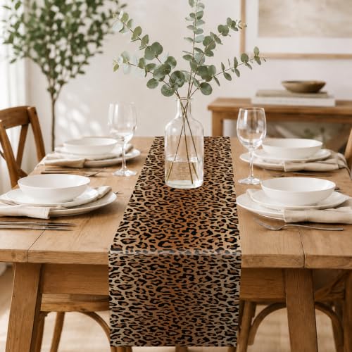 Leopard Print Table Runner Set - 12 Waterproof Plastic 14x108 Inches - Jungle Safari Party Decor