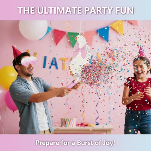 Pink Silly Goose Piñata Party Supplies with Blindfold & Bat for Kids - Birthday Game Decor
