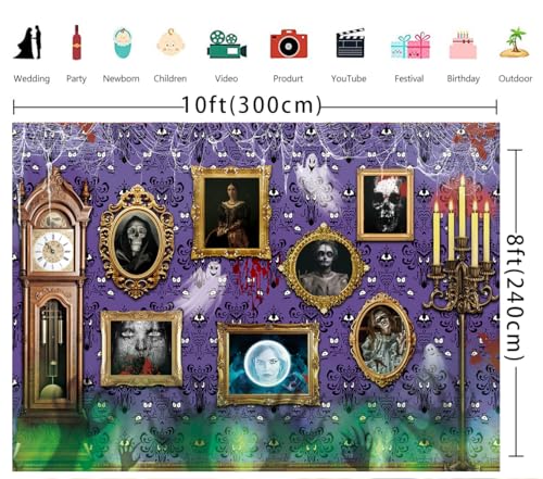 Halloween Haunted House Backdrop 10x8FT Purple Spooky Ghost Spider Wall Decoration - Digital Photo Background