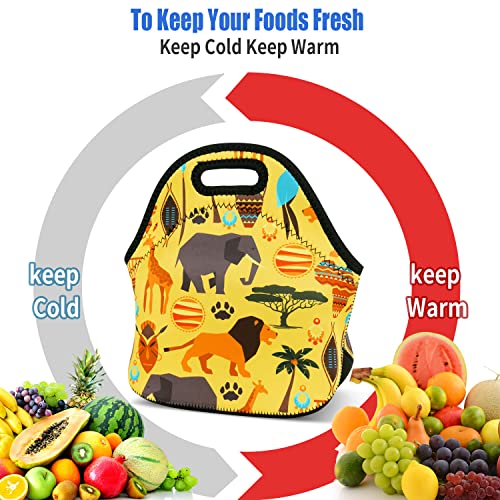 Africa Variation Violet Mist Women's Insulated Neoprene Lunch Bag - Reusable, Animal Patterned, Keeps Food Warm or Cold 2-42H