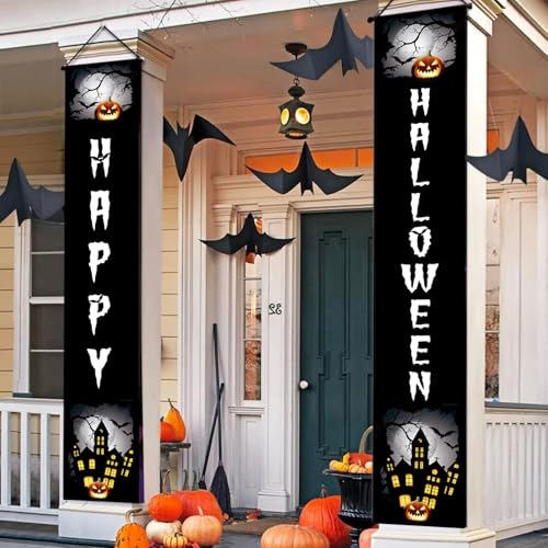 Halloween Door Banner Decorations - Spooky Jack-o'-Lantern & Haunted House Design