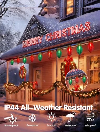 16FT Jumbo Red and Green Christmas Lights Outdoor Giant Christmas Decorations with 10 LED Clear Red Green Bulbs - Variation: LED Clear Red Green