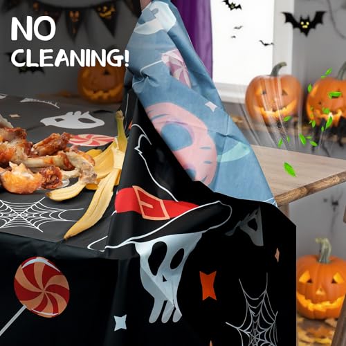 Disposable Halloween Tablecloth 2 Pack - Creepy Pumpkin Ghost & Web Designs