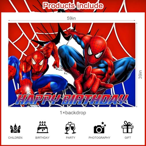 Spider Web Birthday Decorations Set with Balloons & Toppers for Kids Party