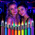 Glow Face & Body Paint Pens - Neon UV Reactive, Skin Safe, Washable, Quick-Dry