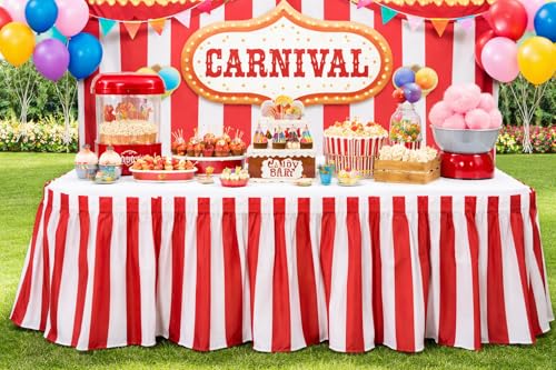 Red and White Carnival Table Skirt Set - 2 Pack, 14 Ft x 29 In