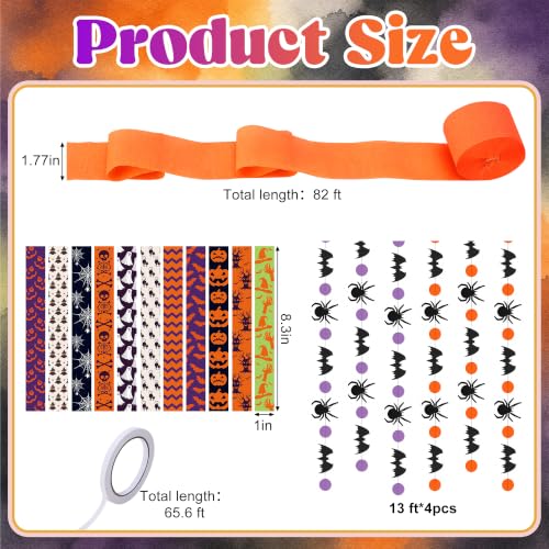 Halloween Paper Chain Set with Spider Bat Garlands - 700 Sheets, Patterned Decor, Printed Halloween 700Pc