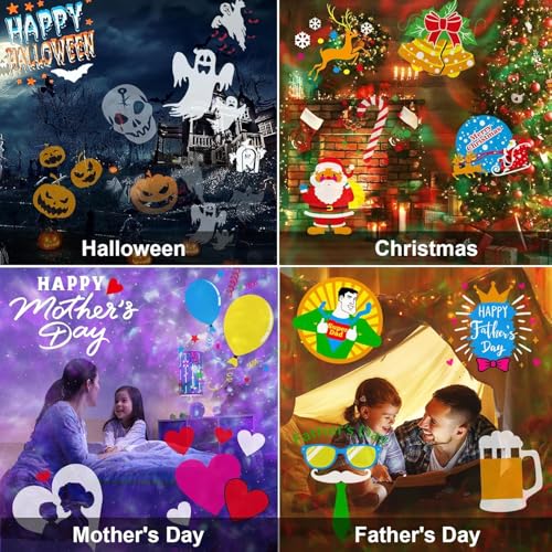 Halloween Projector Light with 4 Patterns - Waterproof Holiday LED Projection with 19 HD Slides