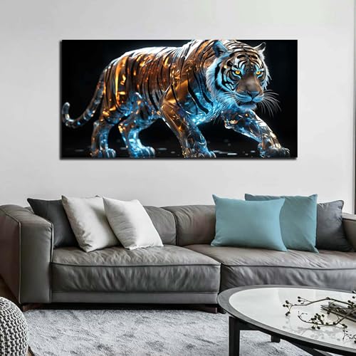 Ouzzlie Animal Wall Art Poster - Blue Tiger Canvas Wall Decor 24x48