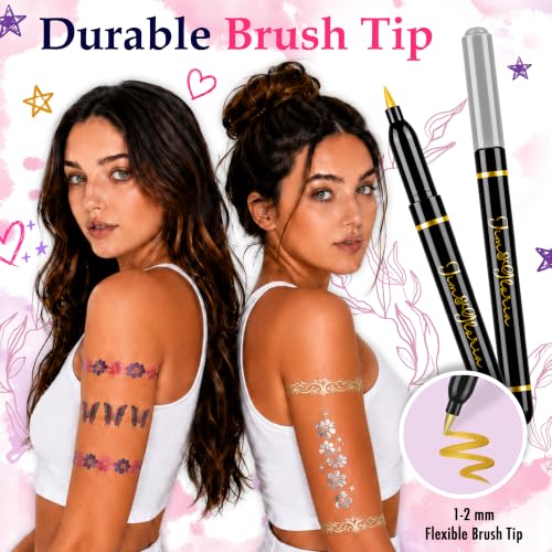 Kids & Teens Temporary Tattoo Pen Set with 10 Colors, Metallic Gold & Silver, Face & Body Art Kit