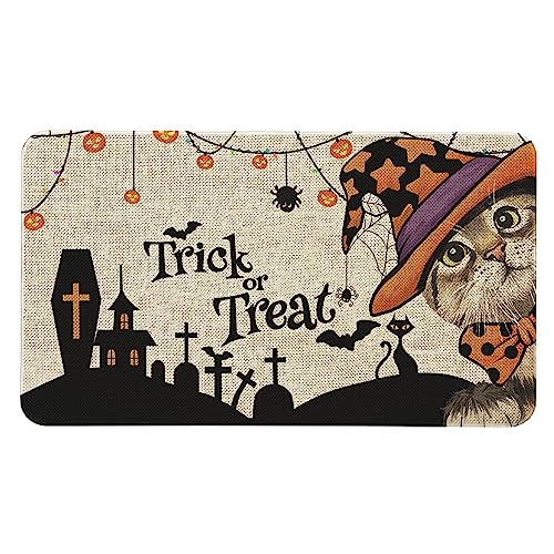 Halloween Cat Welcome Doormat - Spooky Trick or Treat Door Mat 30x17 Inch Variation of Halloween Cat Doormat