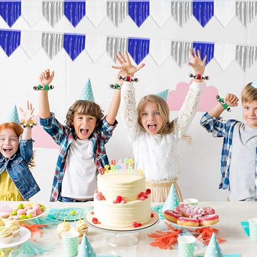 Glitter Triangle Pennant Banner Flag - Metallic Bunting Wall Hanging - Blue White Silver