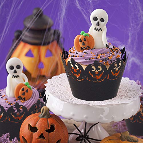 Halloween Cupcake Wrappers Set - Black Laser Cut Paper Cupcake Liners for Party Decorations