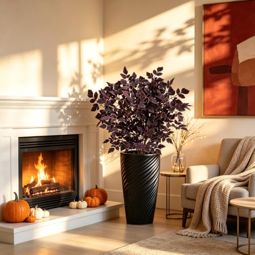 Fall Floral Stems - Deep Purple Artificial Cimicifuga Foliage for Halloween & Thanksgiving Decor - 30 Inch, 2 Pack