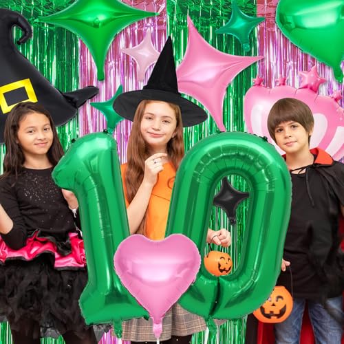 Pink & Green Witch Balloon Set for Birthday Party Decorations - Variation of Pink Green