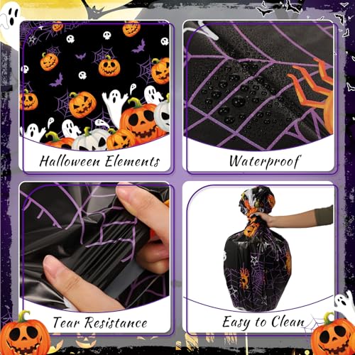 Breling 6 Pcs Halloween Spider Web Round Plastic Tablecloth 84 Inch - Spooky Decor